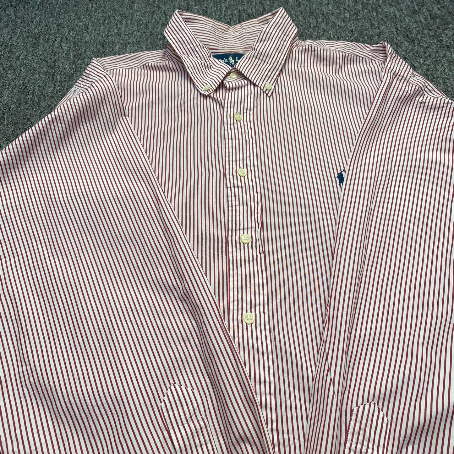 Ralph Lauren Formal Shirt Mens XL Red White Striped Long Sleeve Classic Fit Logo