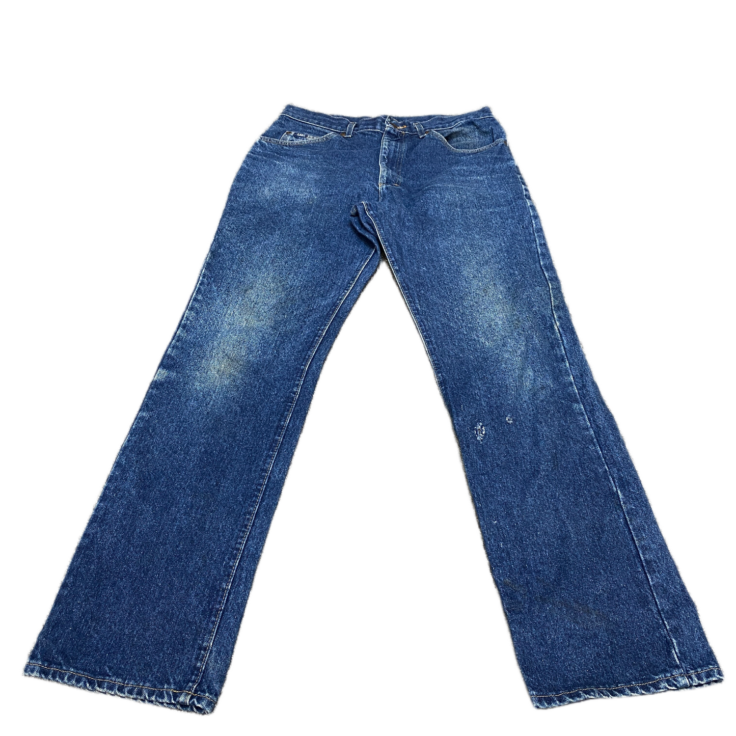 Lee Jeans Fits as Mens 33" Waist Blue Denim Double Stitch Whiskered Straight Leg