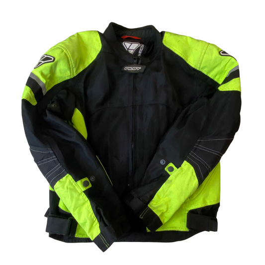 Pilot Motorsport Direct Air Mesh Motorcycle Jacket Mens Large Black Green Zip Up