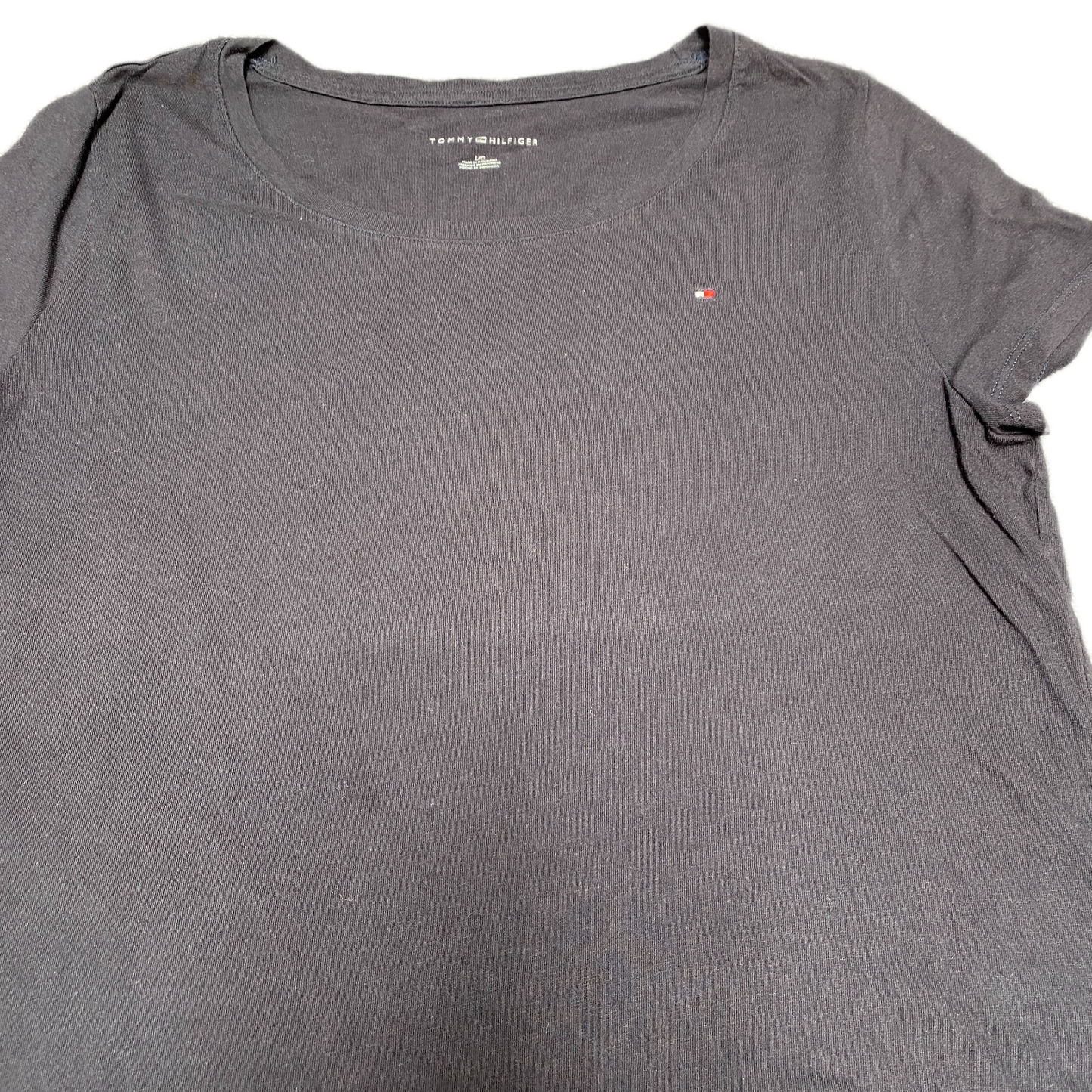 Tommy Hilfiger T-Shirt Womens L Black Short Sleeve Crew Neck Logo Pullover Tee