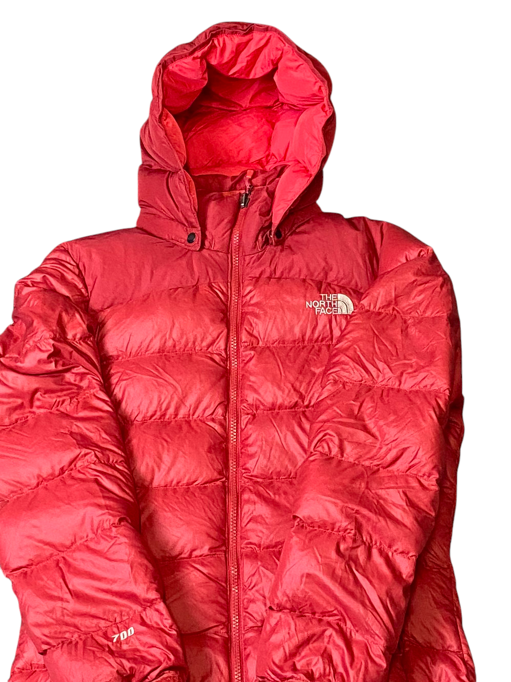 The North Face Nuptse 700 Down Puffer Jacket Women Medium Red Softshell Full Zip