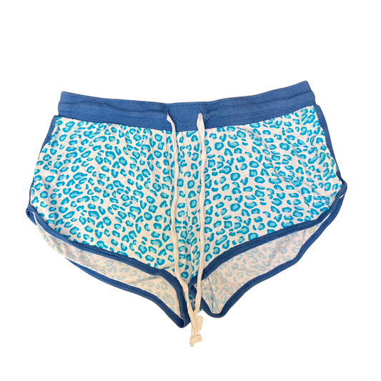 Running Sprinter Shorts Womens Large Blue White Leopard Athletic Fit Drawstring