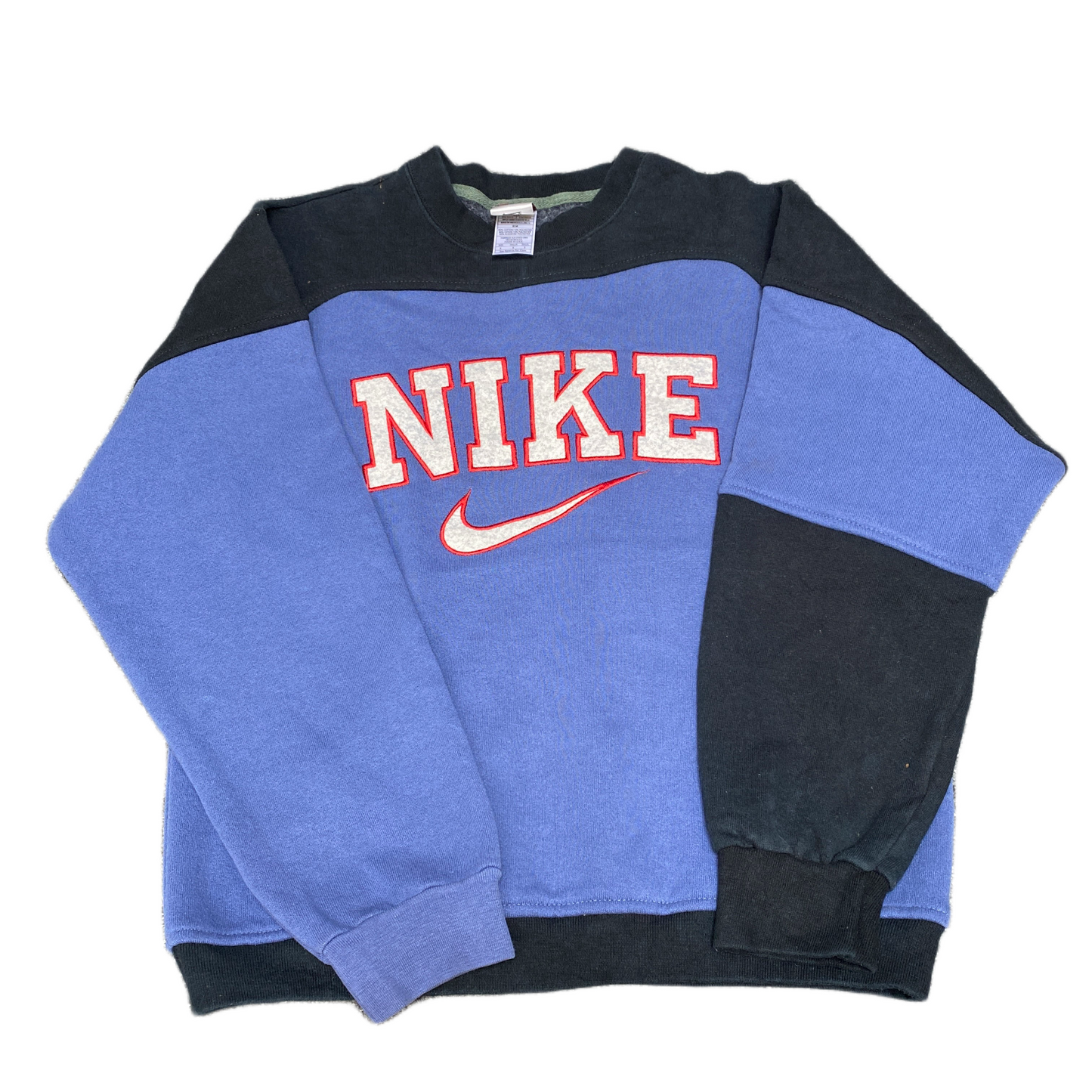 Nike Reworked Sweatshirt Mens S Purple Black Embroidered Spellout Logo Vtg Y2K