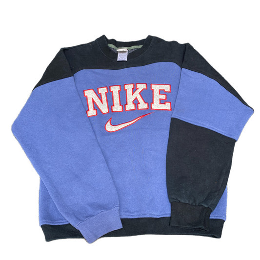 Nike Reworked Sweatshirt Mens S Purple Black Embroidered Spellout Logo Vtg Y2K