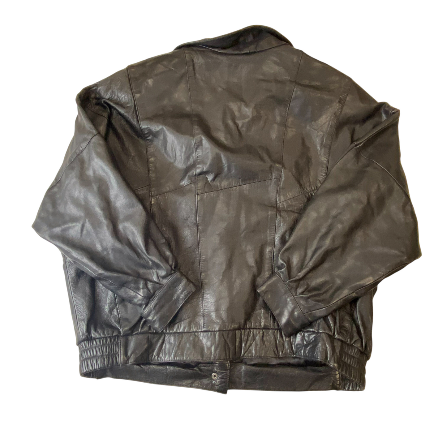 Womens Faux Leather Jacket Large Black Lined Collar Snap Button Elasticated Hem