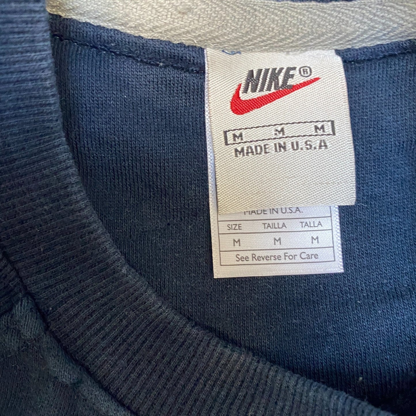 Nike Reworked Sweatshirt Men M Purple Navy Embroidered Spellout Logo Vintage Y2K