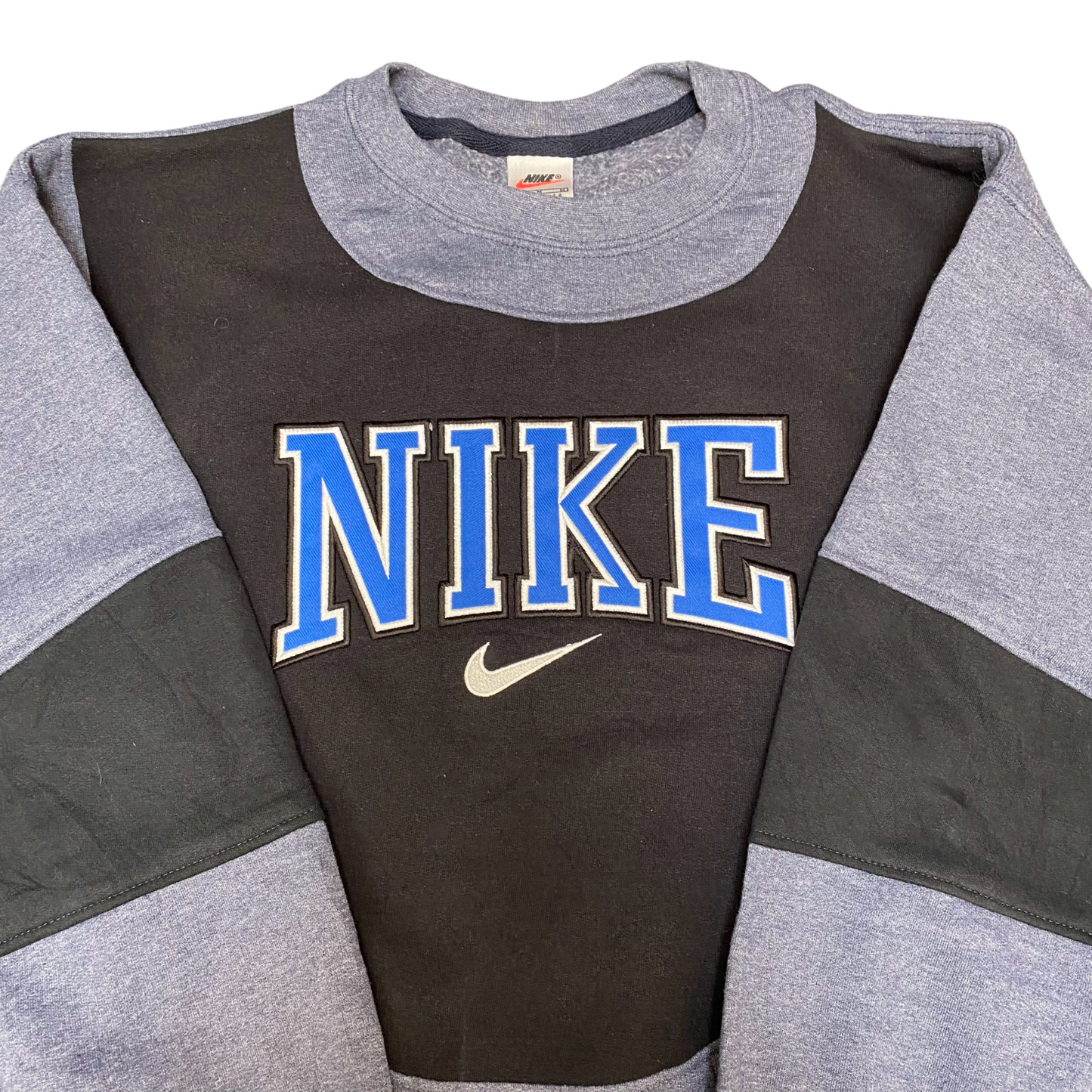 Nike Reworked Sweatshirt Mens Medium Grey Black Embroidered Spell Out Logo Y2K