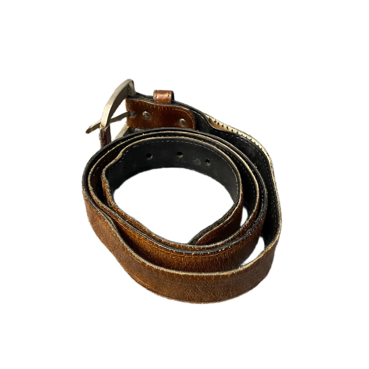 Vintage Waist Belt Mens Brown Leather Adjustable visible Screws Buckle 39 inches