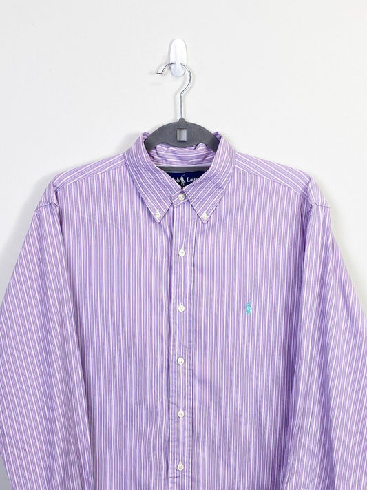 Ralph Lauren Dress Shirt Men's L 16 Pink White Striped Classic Fit Button-Down