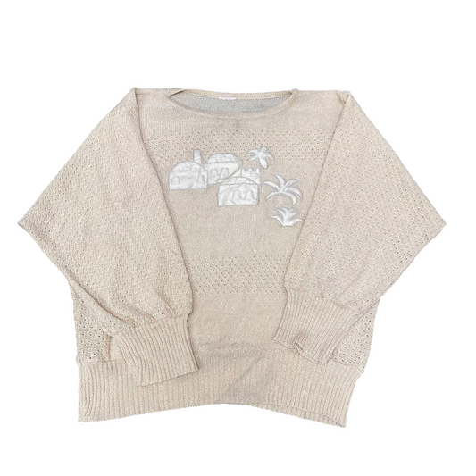 Jumper Womens Large Cream Knitted Embroidered Crew Neck Long Sleeve Pullover