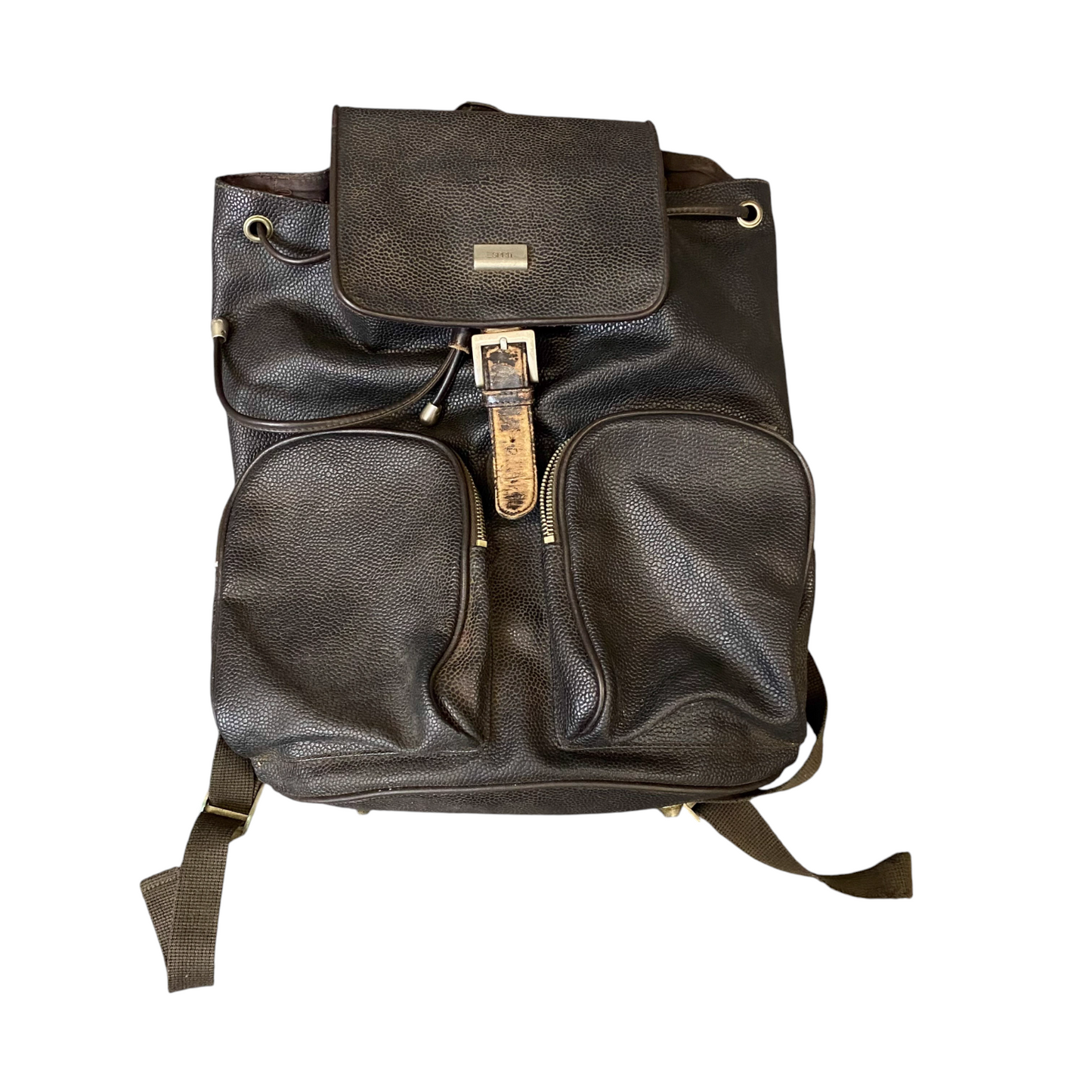 Esprit Travel Backpack Womens Black Pebbled Leather Adjustable Shoulder Strap