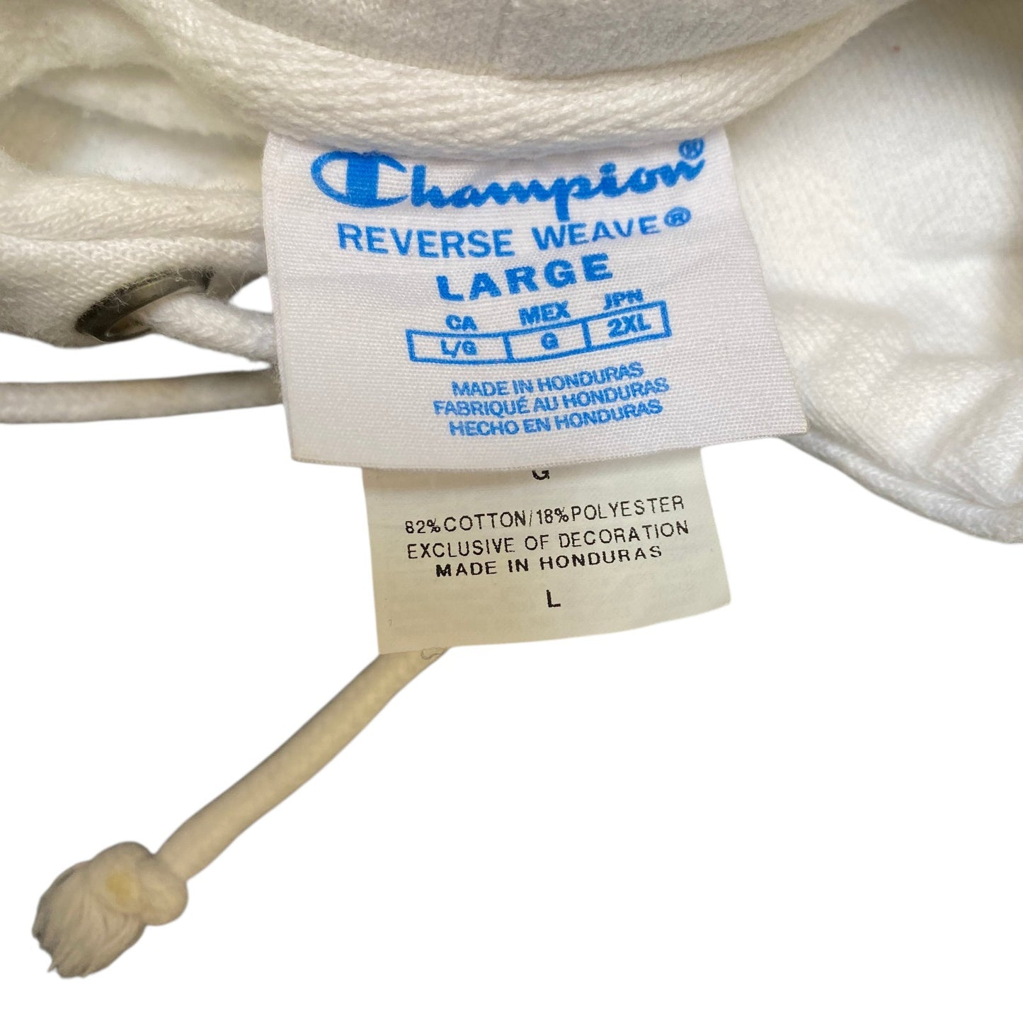 Champion Reverse Weave Hoodie Womens L White Fleece Lined Drawstring Pullover