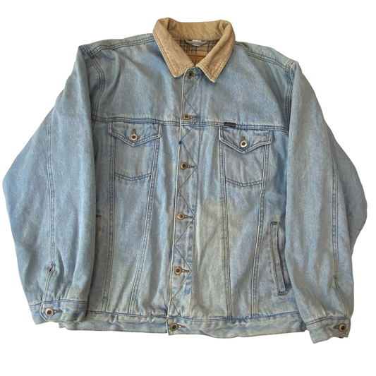 Arizona Trucker Jacket Mens Large Blue Denim Flannel Lined Collared Button Front