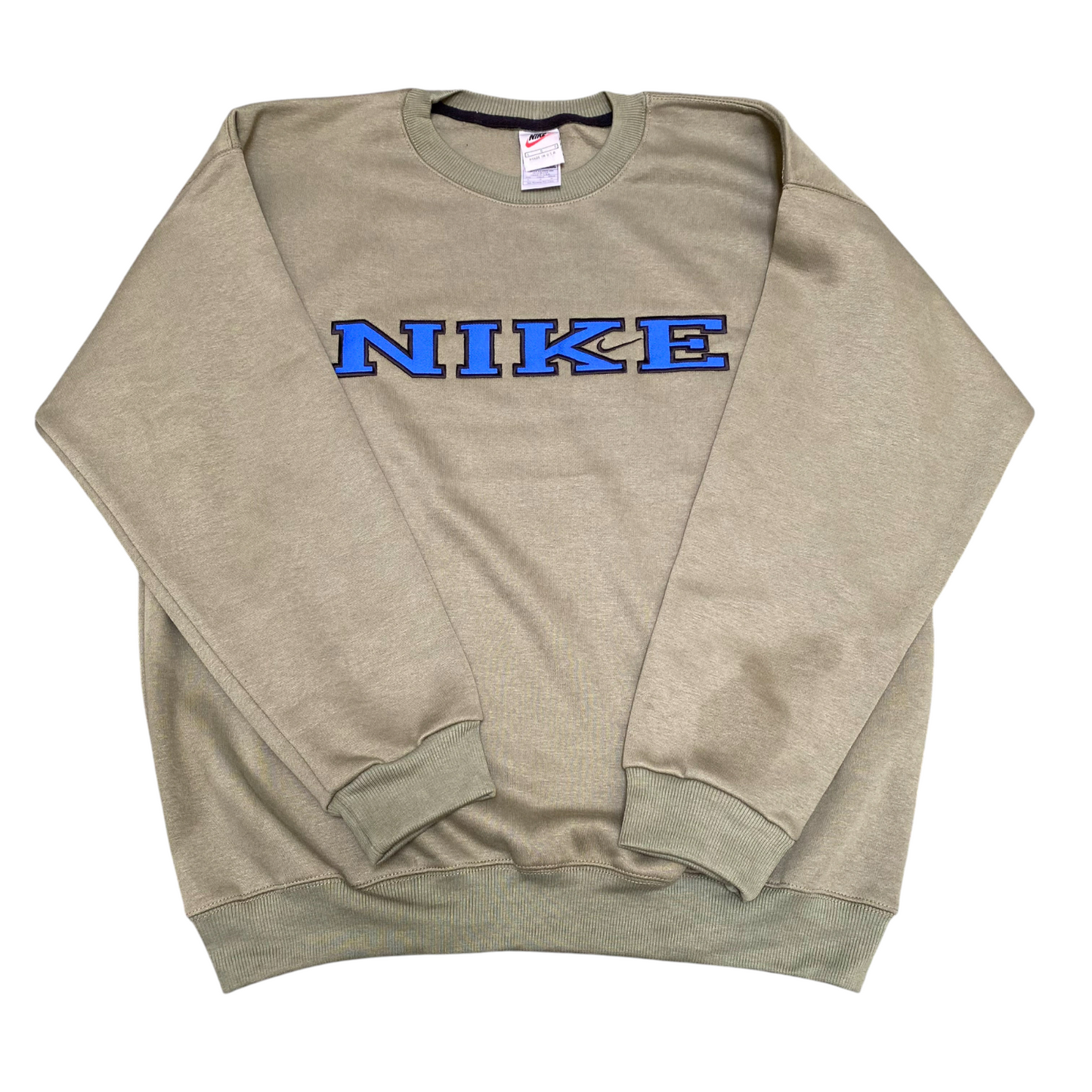 Nike Sweatshirt Mens L Green Embroidered Spell Out Logo Crew Neck Long Sleeve