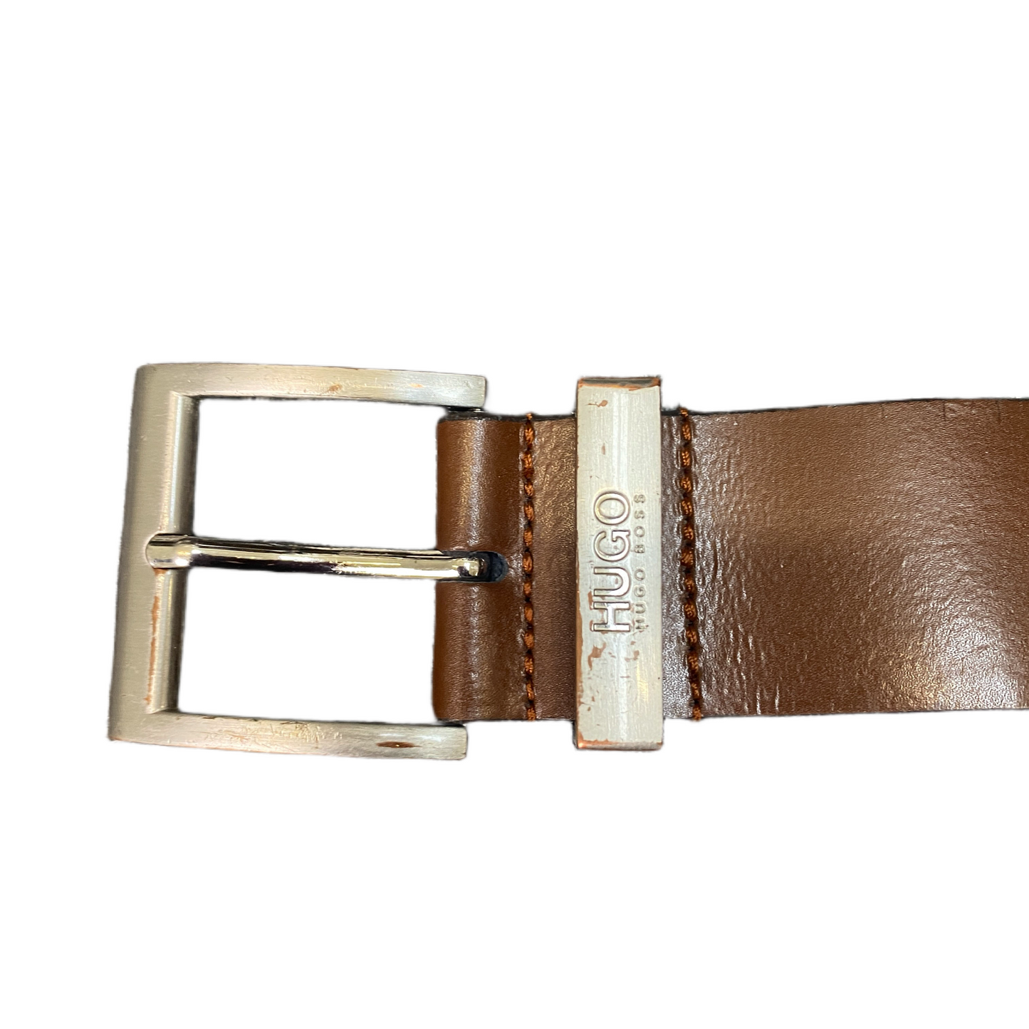 Hugo Boss Waist Belt Mens Brown Adjustable Leather Silver Buckle 46.5 inches