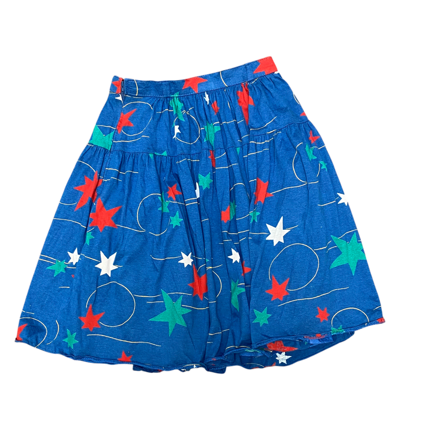 Women's A Line Skirt M Blue Star Print Lined Pleated Flat Front Side Zipper