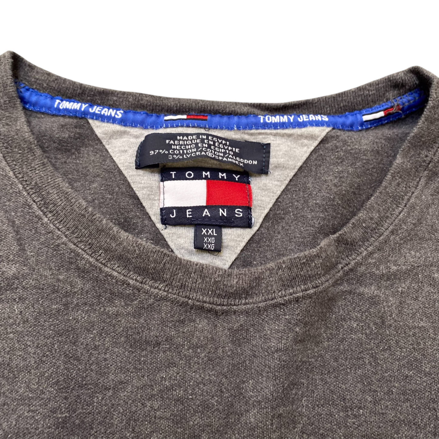 Tommy Jeans T Shirt Mens XXL Grey Flag Stripe Short Sleeve Crewneck Pullover Tee