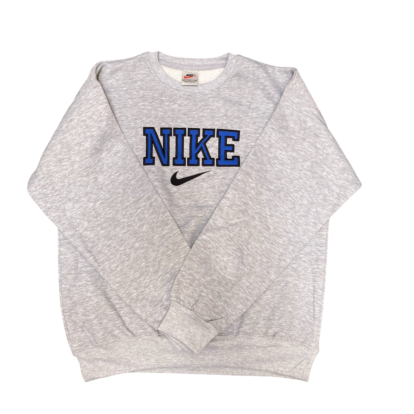 Nike Reworked Sweatshirt Mens S Grey Embroidered Spellout Logo Long Sleeve
