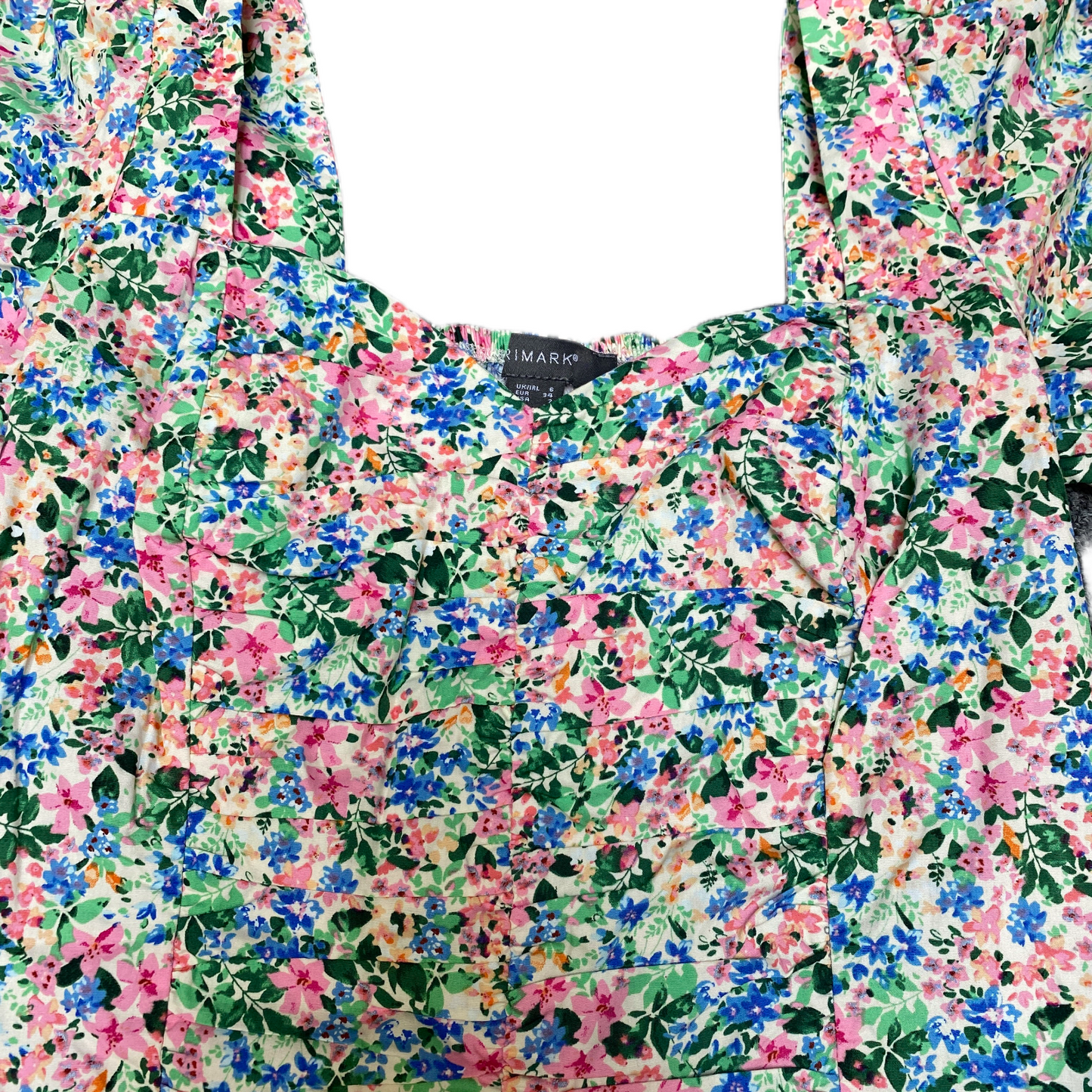 Primark Cropped Top Womens S Multi Floral Sweetheart Neck Pleated Smocked Back