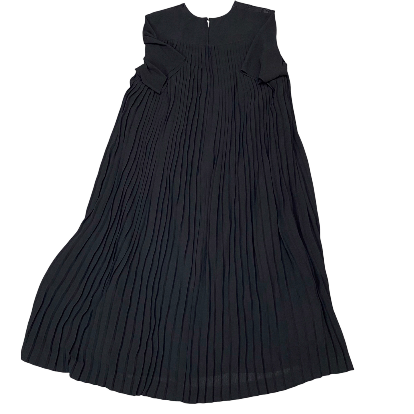 Anamsa 263 Pleated Dress Womens M Black Short Sleeve Round Neck Back Zip Comfort