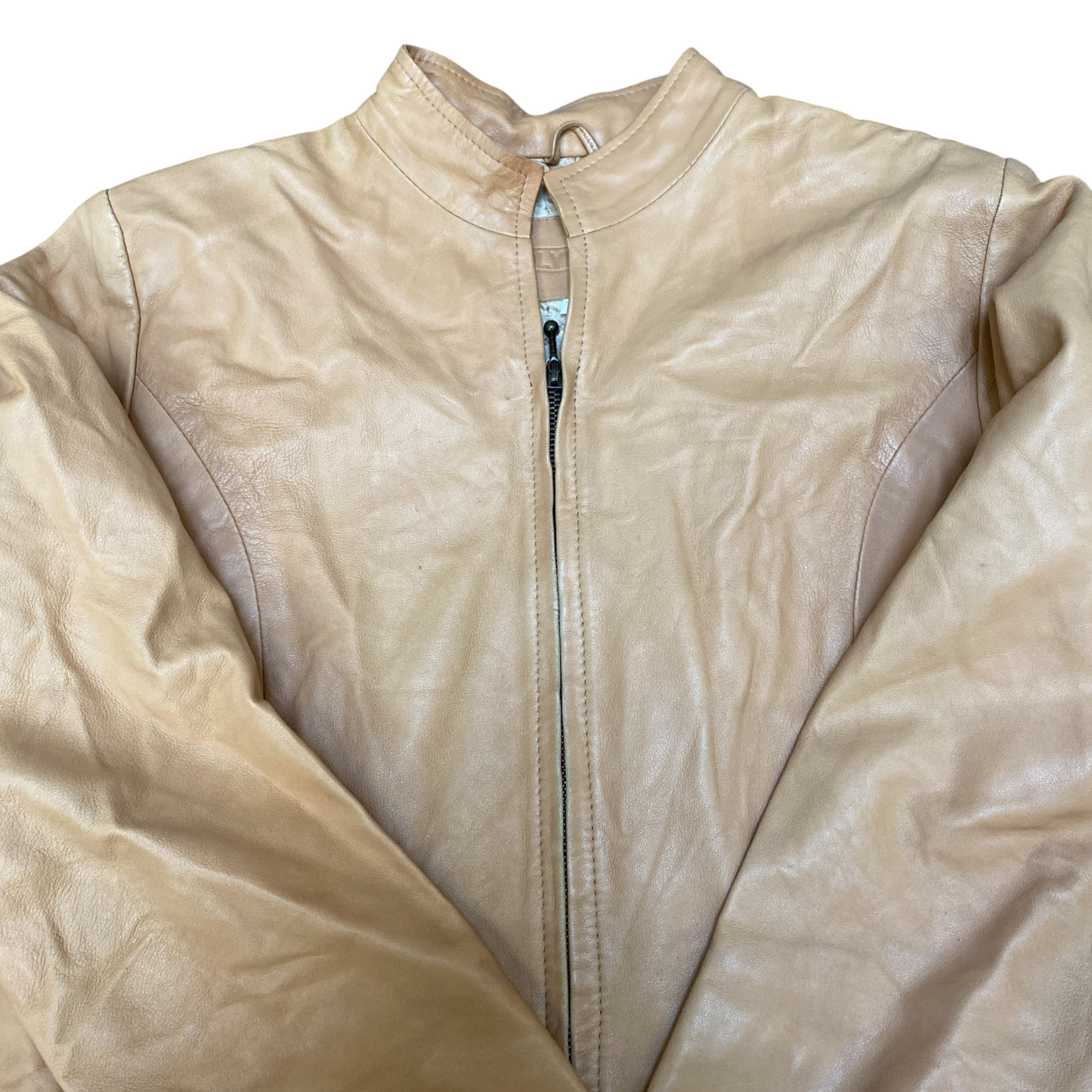 Olyfant Real Suede Leather Biker Jacket Womens Large Beige Long Sleeve Full Zip