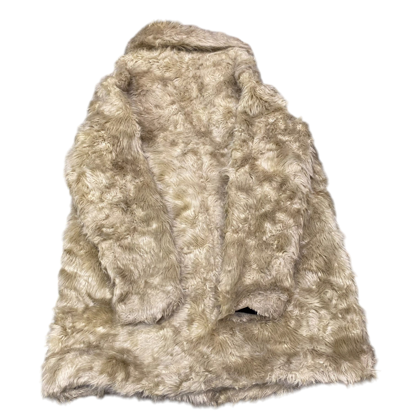 The New Country Faux Fur Coat Womens Small Beige Lined Long Sleeve Collared