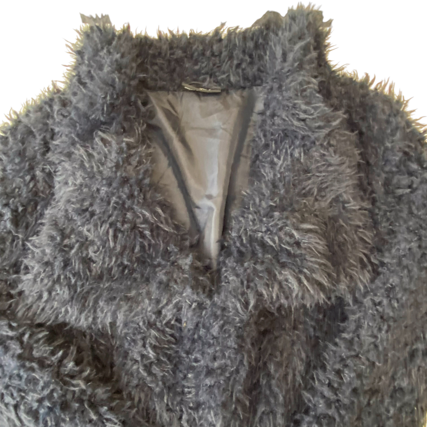 Gina Faux Fur Shaggy Jacket Womens M Blue Lightweight Long Sleeve Lapel Collar