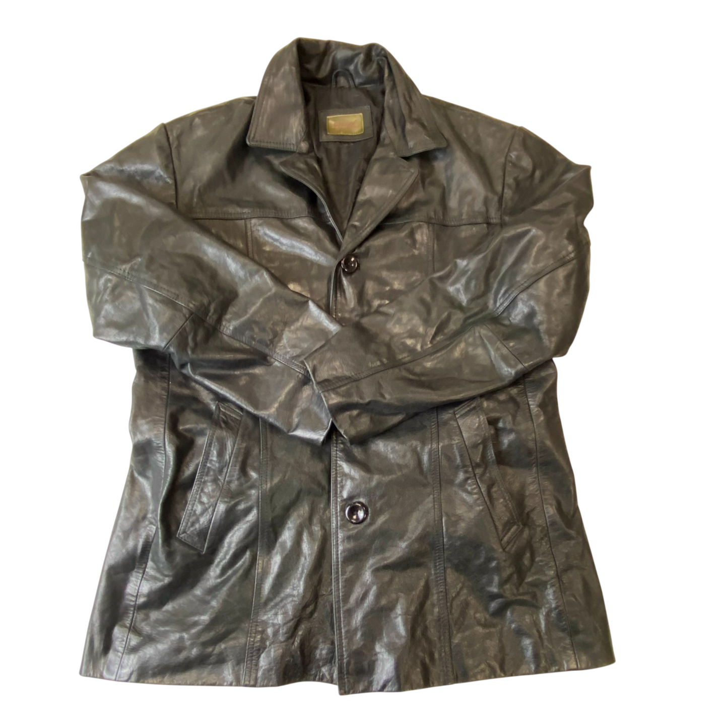 Avia Trix Leather Jacket Mens Medium Black Long Sleeve Collared Button Front