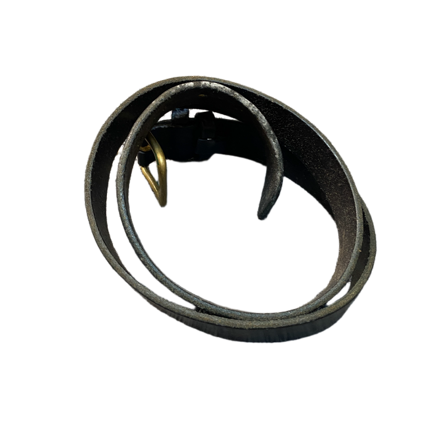 Vintage Waist Belt Mens Black Leather Adjustable Brass Pin Buckle 37.5 inches