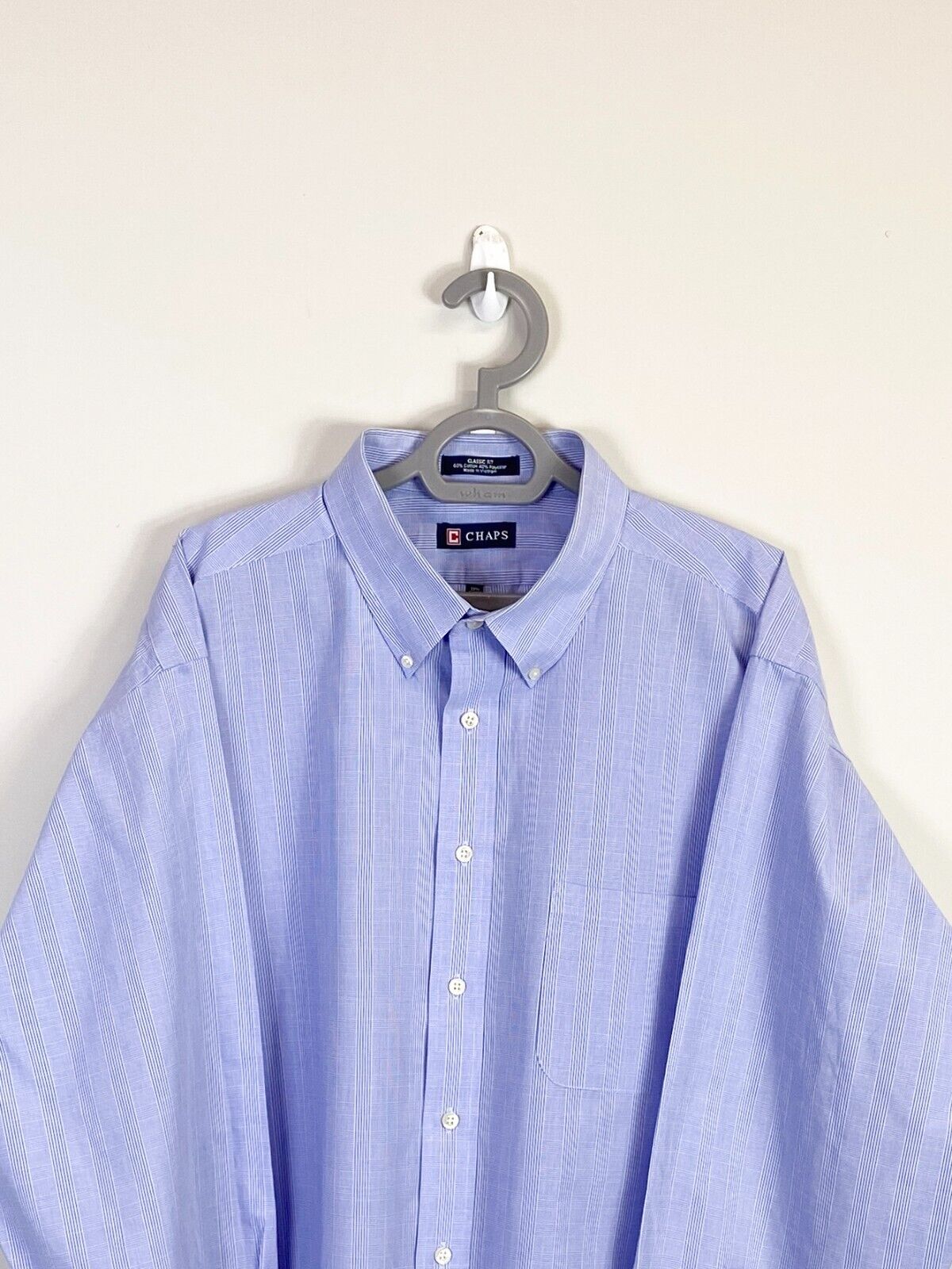 Chaps Shirt Men XL Blue Striped Cotton Cassic Fit Long Sleeve Casual Button Down