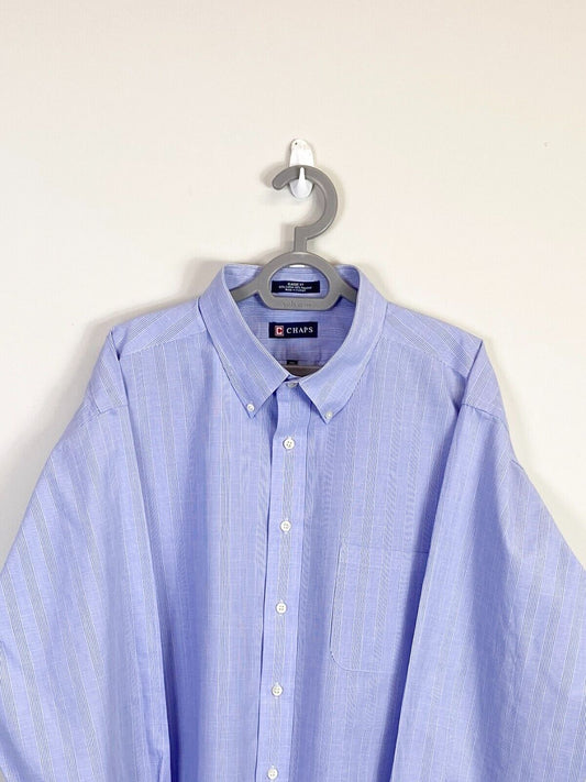 Chaps Shirt Men XL Blue Striped Cotton Cassic Fit Long Sleeve Casual Button Down