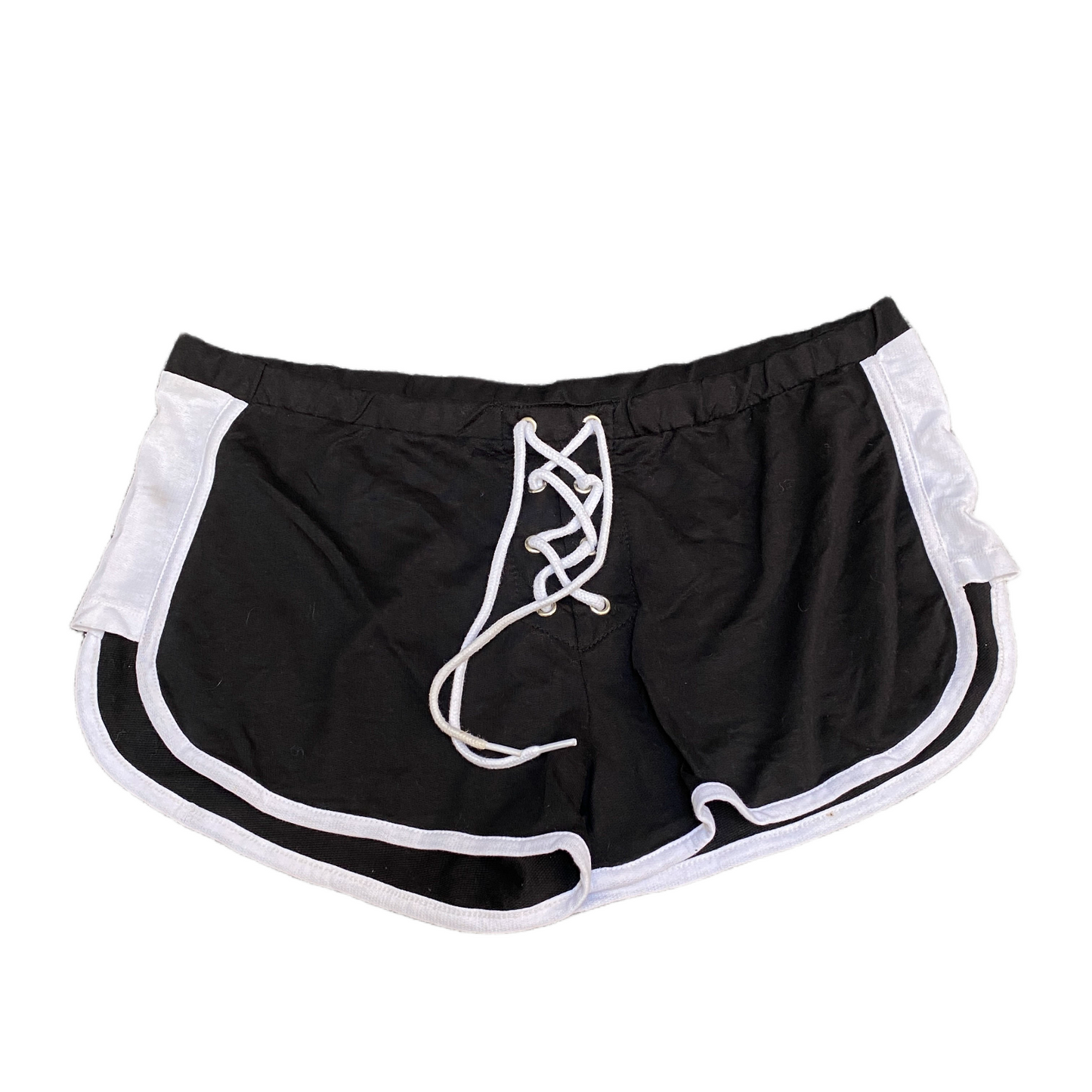 Running Sprinter Shorts Womens XL 34" Waist Black White Athletic Workout Lace Up