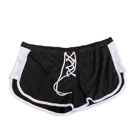 Running Sprinter Shorts Womens XL 34" Waist Black White Athletic Workout Lace Up