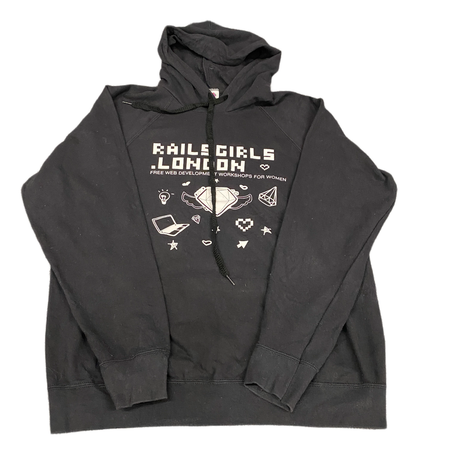Fruit Of The Loom Sweat Hoodie Fits as Mens XL Black Graphic Print