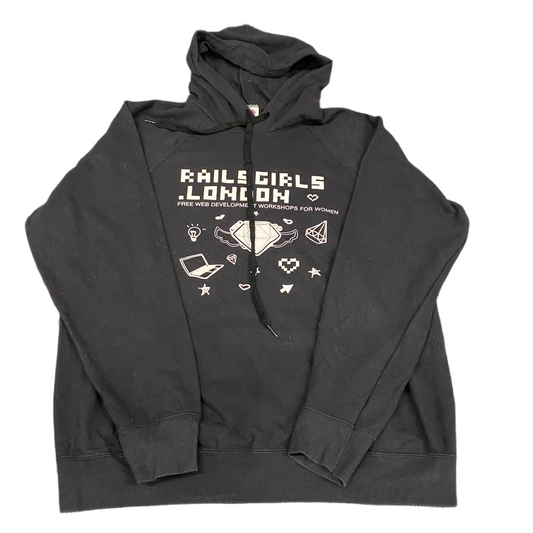 Fruit Of The Loom Sweat Hoodie Fits as Mens XL Black Graphic Print