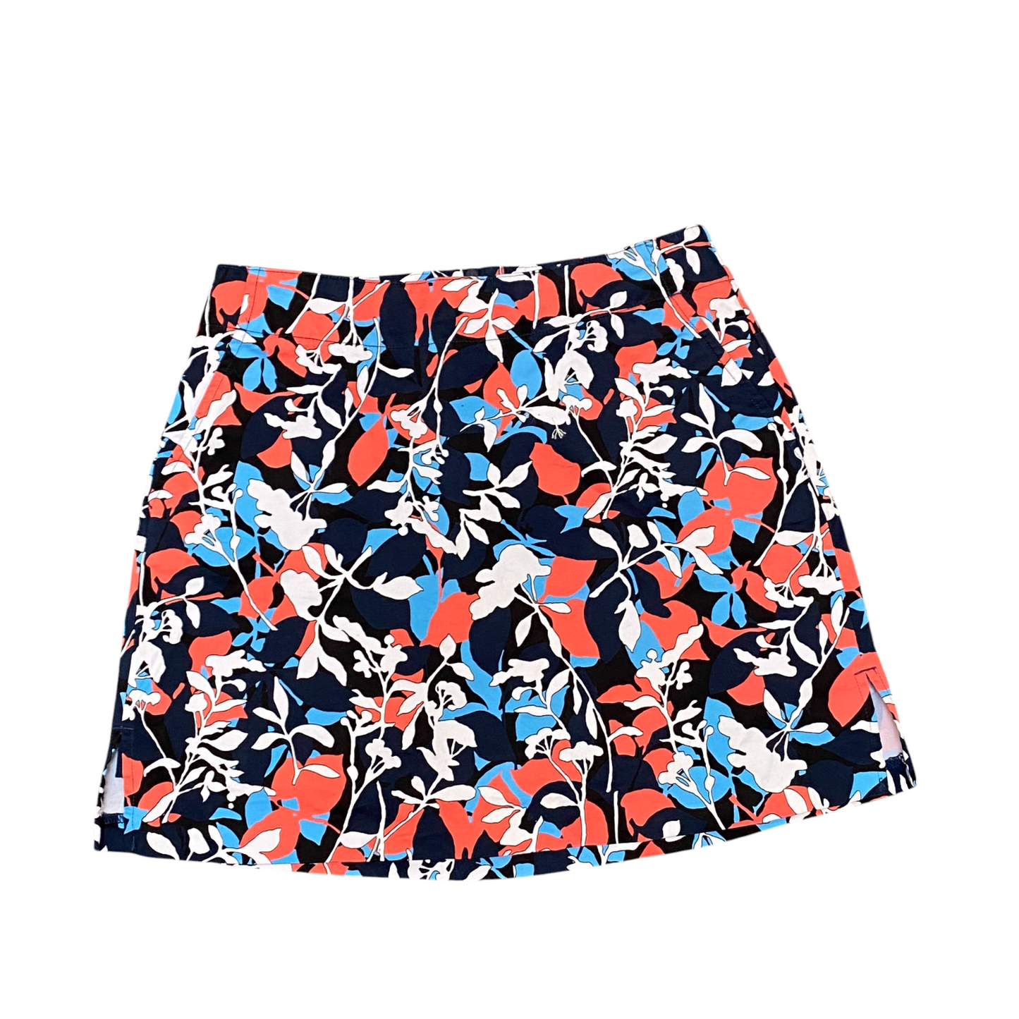 Lady Hagen Skort Womens M Blue Floral Print Slash Pockets Flat Front Back Zip