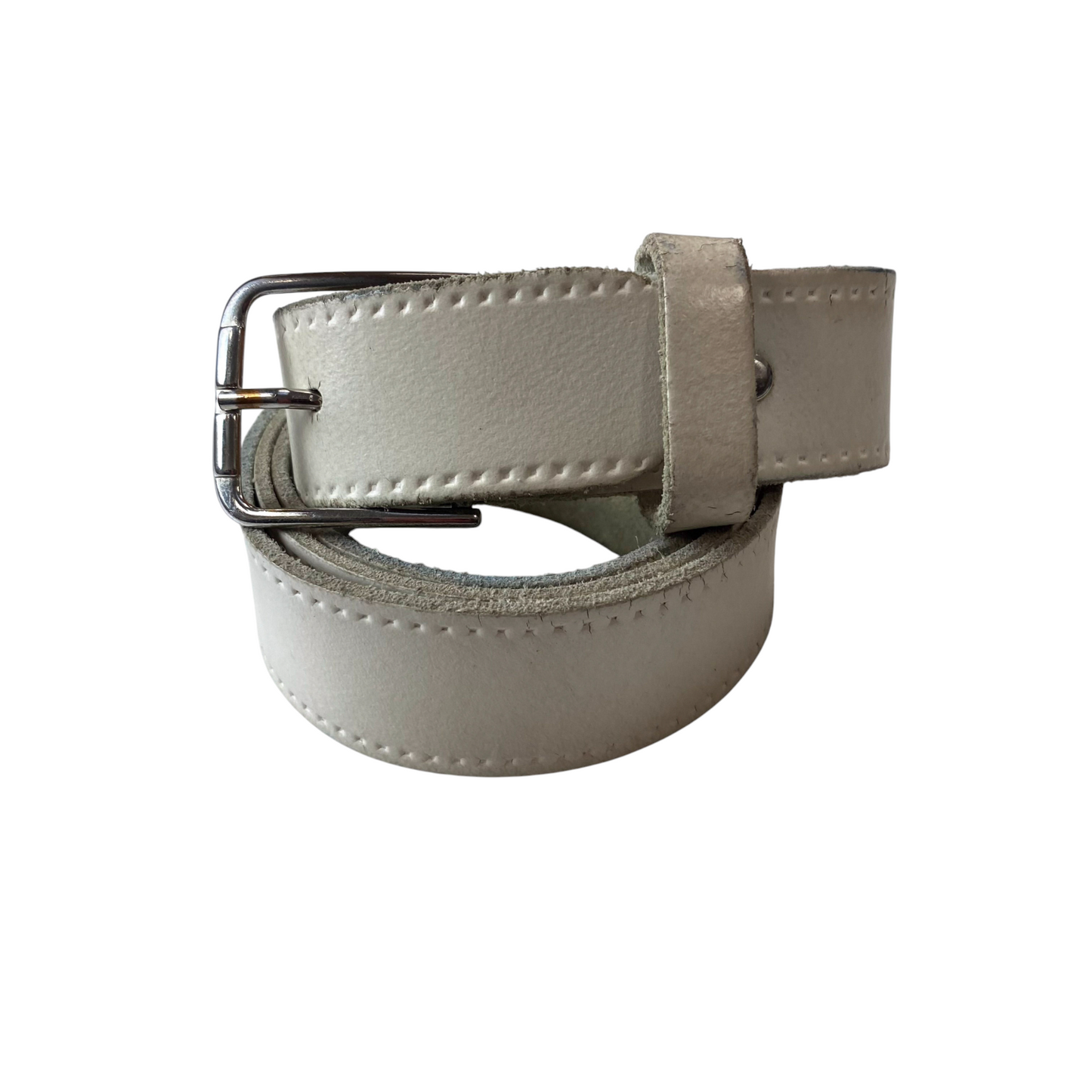 Womens Casual Waist Belt White Leather Wide Adjustable Pin Buckle Size 38 in