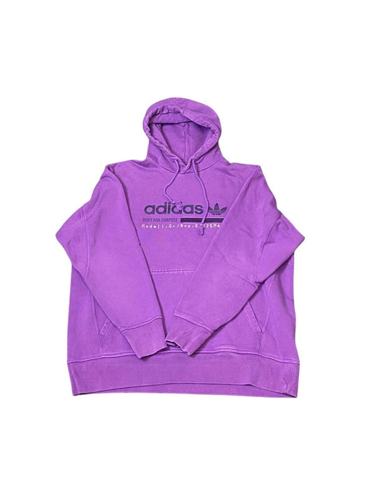 adidas Originals Hoodie Mens L Purple Spell Out Trefoil Logo Kangaroo Pockets