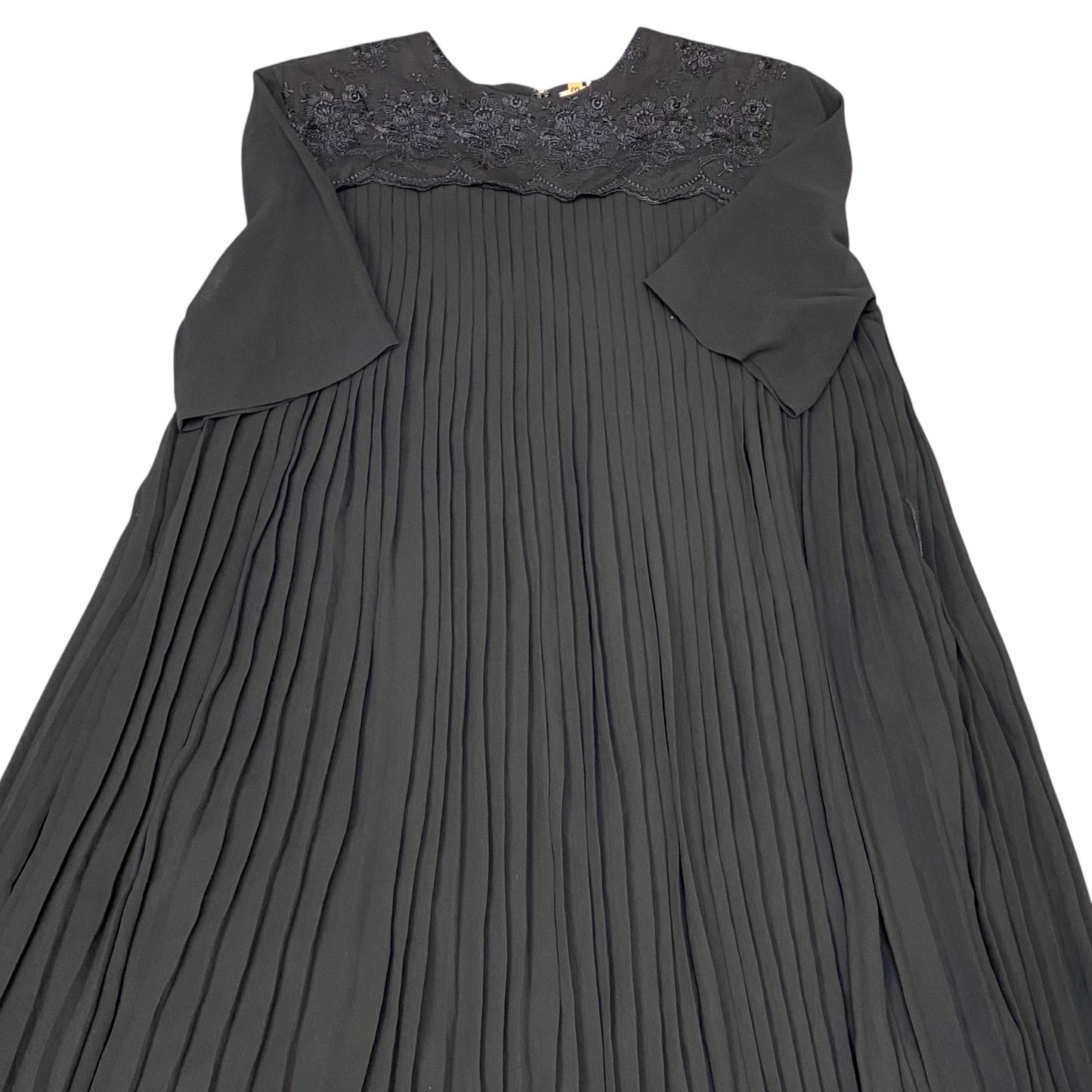 Anamsa 263 Pleated Dress Womens M Black Short Sleeve Round Neck Back Zip Comfort