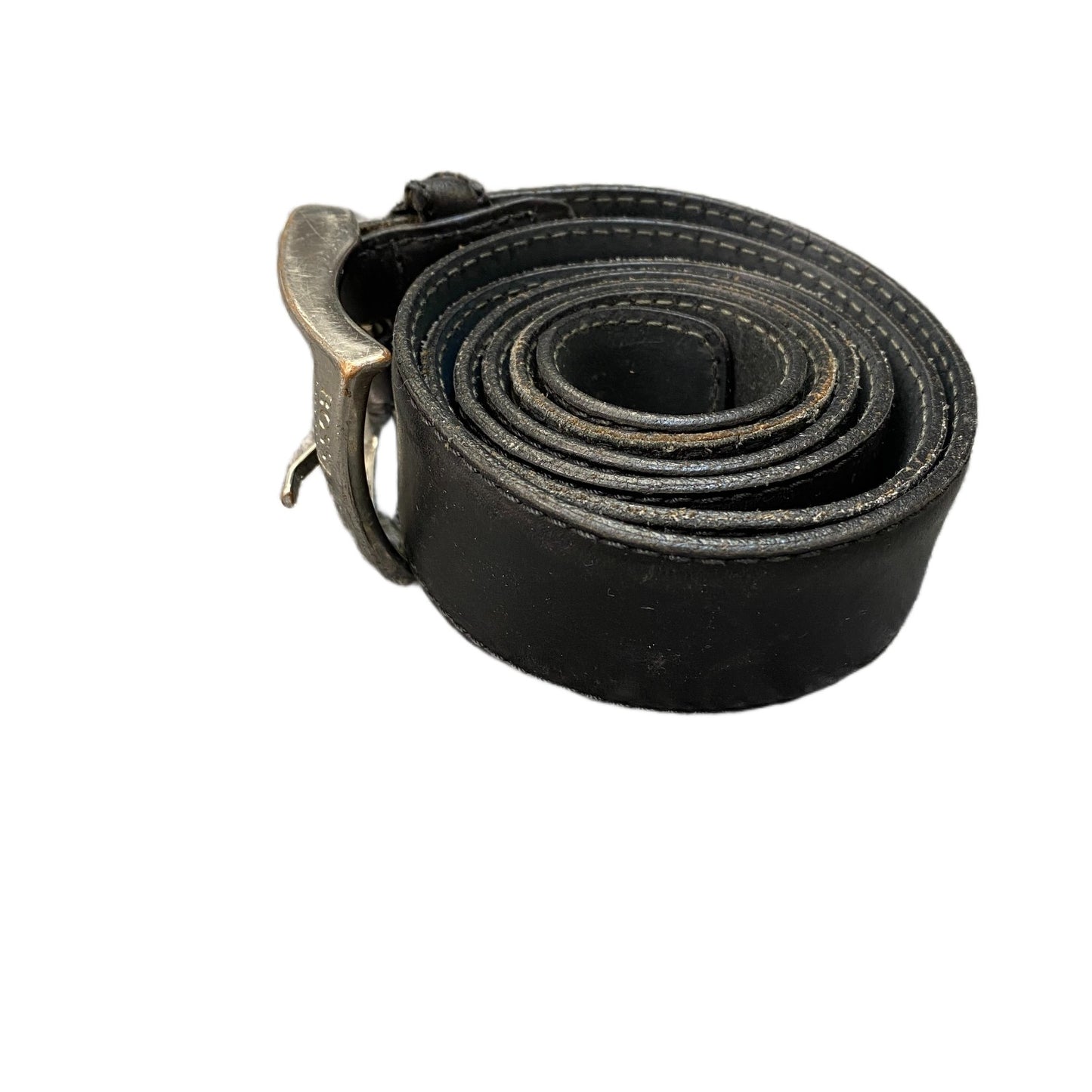 Hugo Boss Waist Belt Mens Black Leather Adjustable Silver Pin Buckle 43.5 Inches