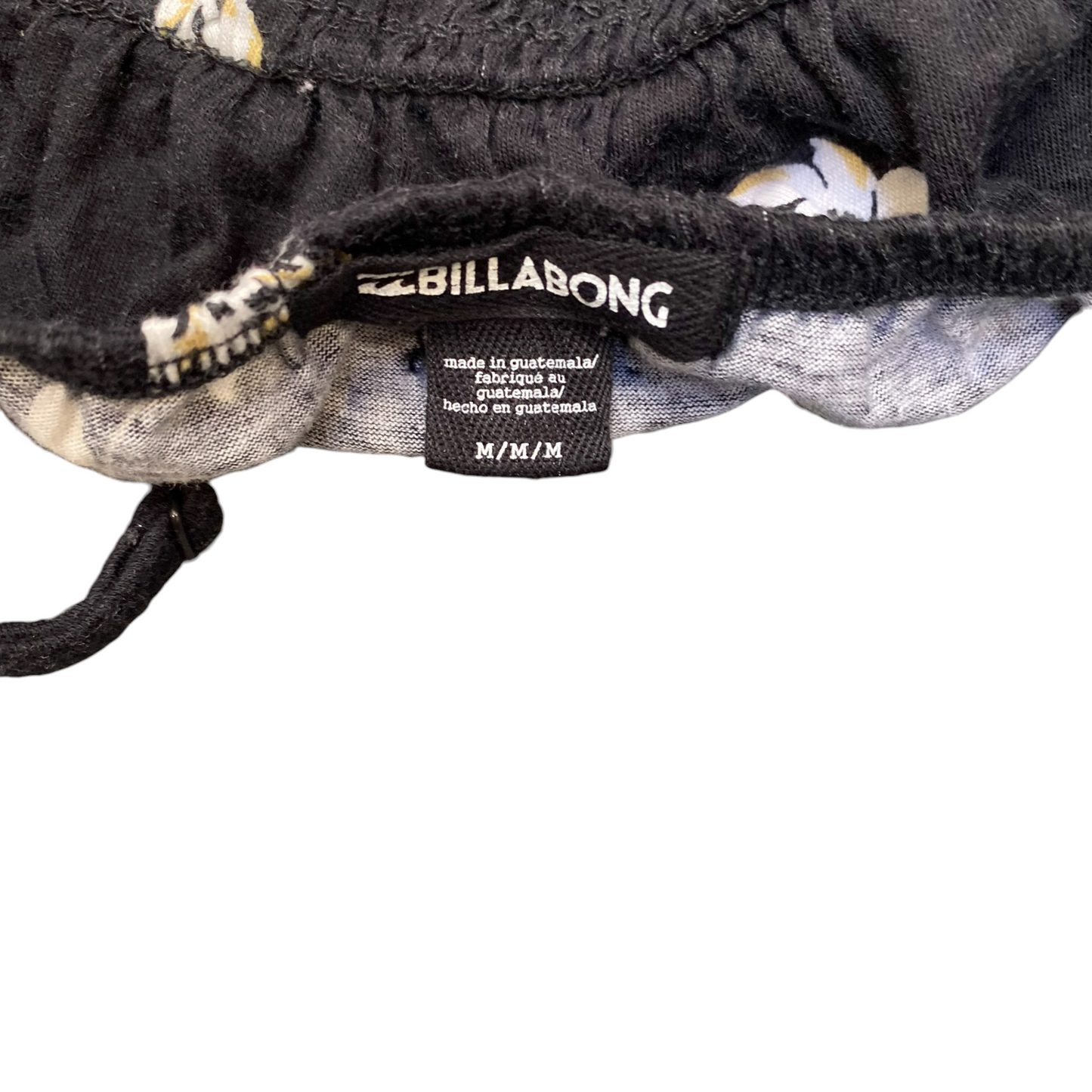 Billabong Cropped Top Womens M Black Floral Smocked Ruffled Hem Spaghetti Straps