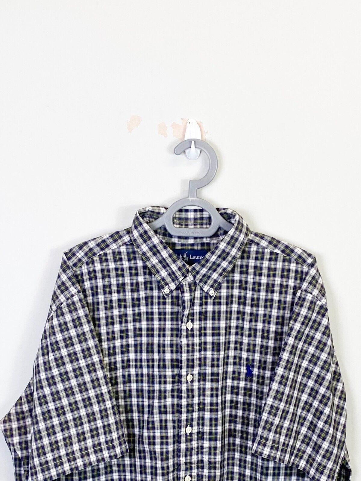 Ralph Lauren Shirt Mens 2XL Green Plaid Cotton Classic Fit Small Blue Pony Logo