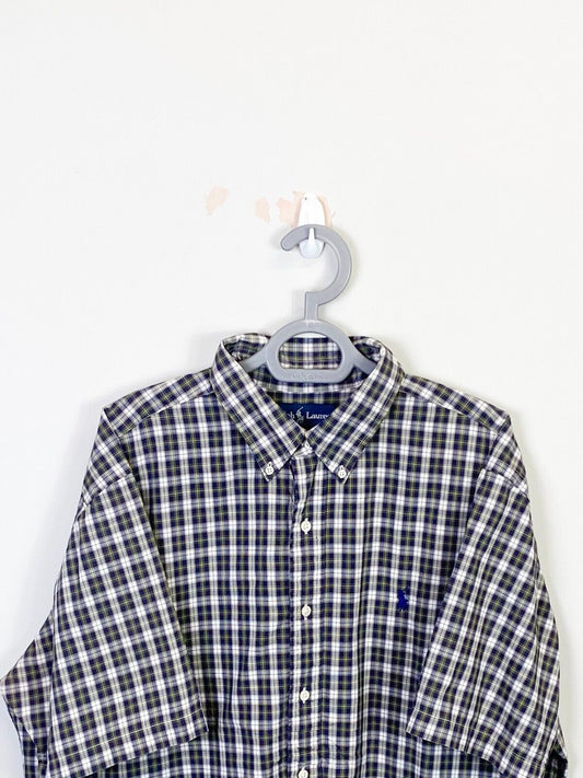 Ralph Lauren Shirt Mens 2XL Green Plaid Cotton Classic Fit Small Blue Pony Logo