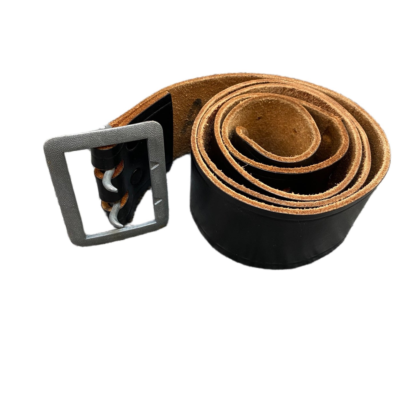 Waist Belt Mens Black Leather Adjustable Silver Double Pin Buckle 39 Inches