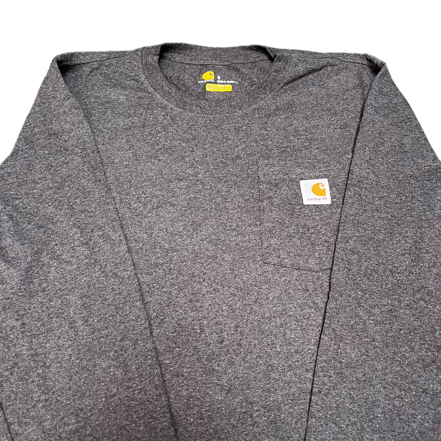 Carhartt Pocket T-Shirt Mens Small Dark Grey Graphic Relaxed Fit Long Sleeve Tee