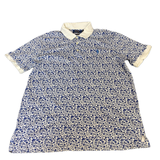 Ralph Lauren Polo Shirt Men S White Blue Floral Classic Fit Short Sleeve Popover