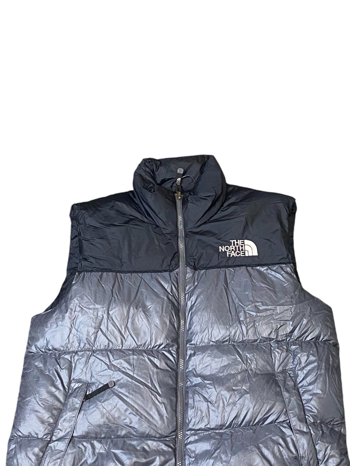 The North Face Nuptse 700 Puffer Jacket Men's M Grey Black Goose Down Full Zip