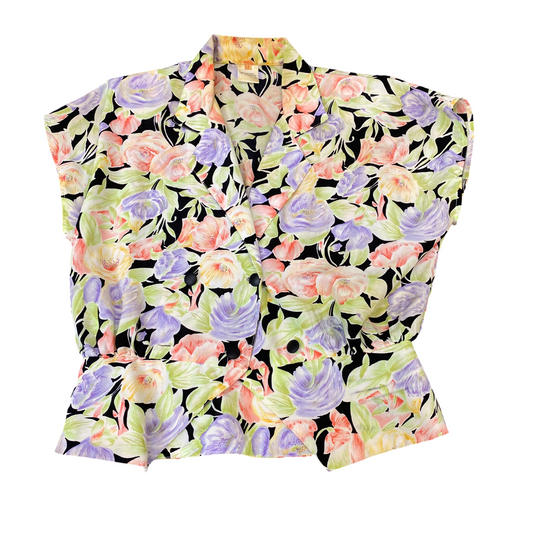 Womens Blouse Top M Multi Floral Print Sleeveless Collared Button Down Outdoor