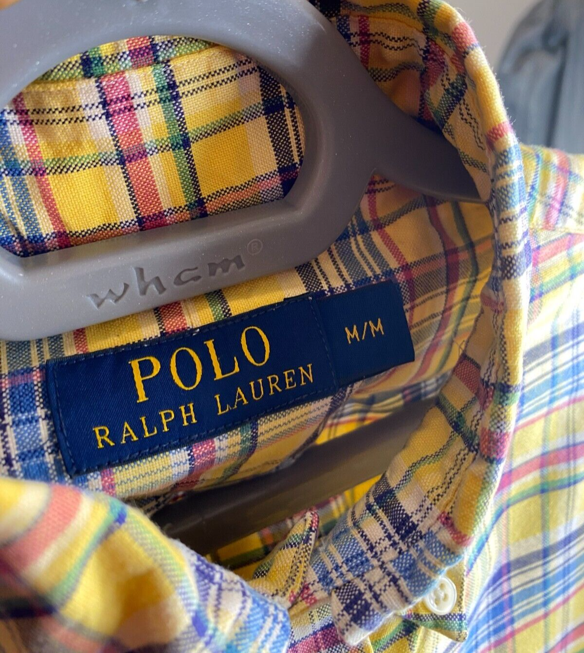 Ralph Lauren Shirt Mens Medium Yellow Plaid Casual Brown Small Polo Pony Logo