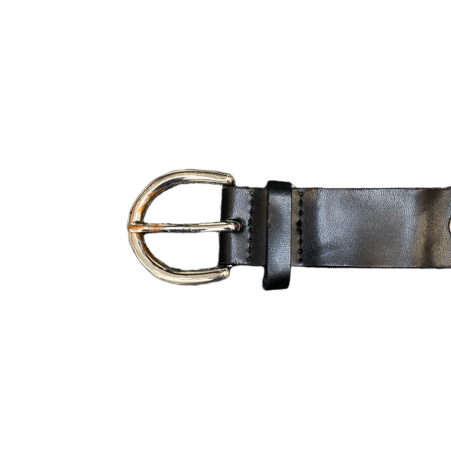 Tally Weijl Waist Belt Womens Black Leather Hole Eyelet Silver Buckle 40 inches